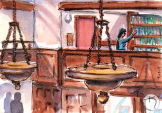 Pasadena Central Library lamps watercolor