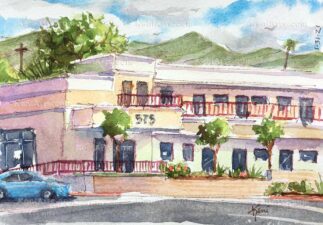 Watercolor painting of Avseson School in Altadena CA