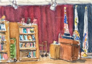 Watercolor of painting of Altadena Library