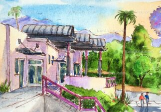 Watercolor painting of Loma Alta gymnasium in Altadena CA