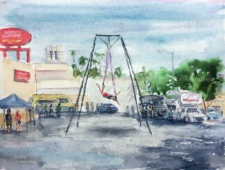 Watercolor painting of Elevation Ariel dancer in Altadena CA