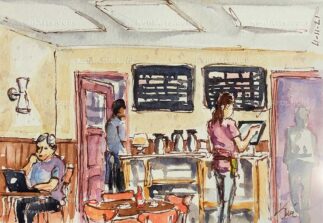 Watercolor painting of Fox's Restaurant in Altadena CA