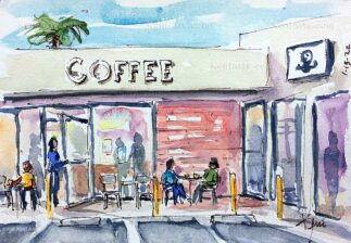 Watercolor painting of Unincorporated Coffee in Altadena CA