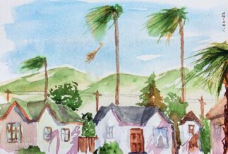 Watercolor painting of a windy day in Altadena CA