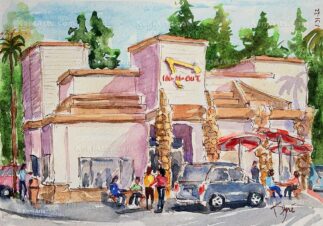 Watercolor painting of In-N-Out burger in Glendale