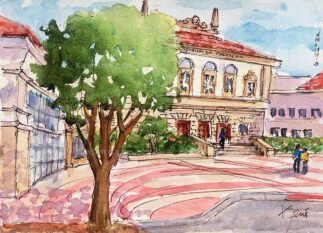 Watercolor painting of Pasadena Convention Center