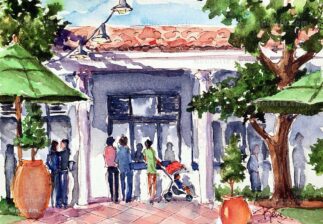 The Huntington Library Check-in. Watercolor painting