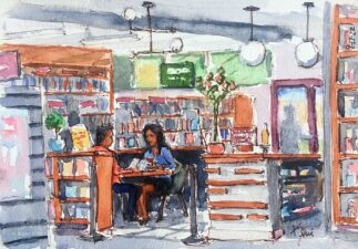 Good book, good wine, unwind at Vroman's Bookstore-Watercolor