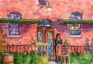 Watercolor of a lady taking restaurant