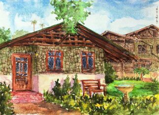 Watercolor of Gamble House Bookstore