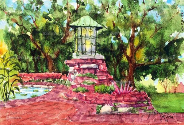 Lamp on Clinker Bricks Watercolor en plein air